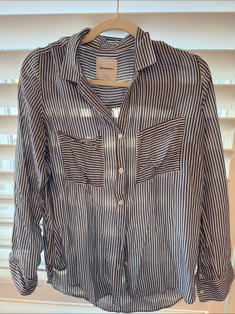 Thread & Supply: Striped Button-Up Shirt in Navy and White